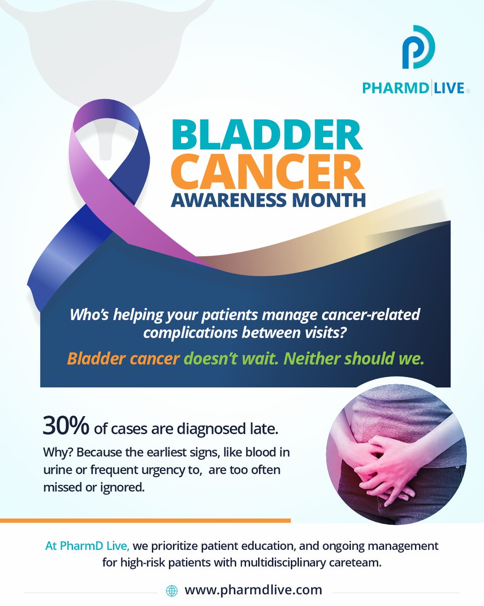 ccnwaubani's tweet photo. 30% of bladder cancer cases are diagnosed late.
Early signs, like blood in urine, are often missed.
At PharmDLive, we support primary care with patient education + real-time symptom monitoring between visits.
Bladder cancer doesn’t wait. Neither should we.
https://t.co/axHUu65hXC https://t.co/UOtSMXMero