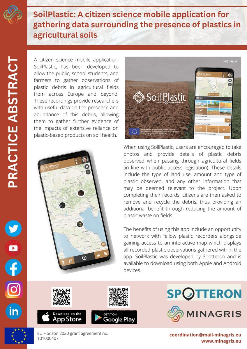 Knowledge is power. At MINAGRIS, we’re digging deep into how plastic affects soil. But how can you help?

We created the SoilPlastic app so citizens – that’s you - can record sightings of plastic waste in agricultural soils. 

Find out more 👇 

#citizenscience #microplastics