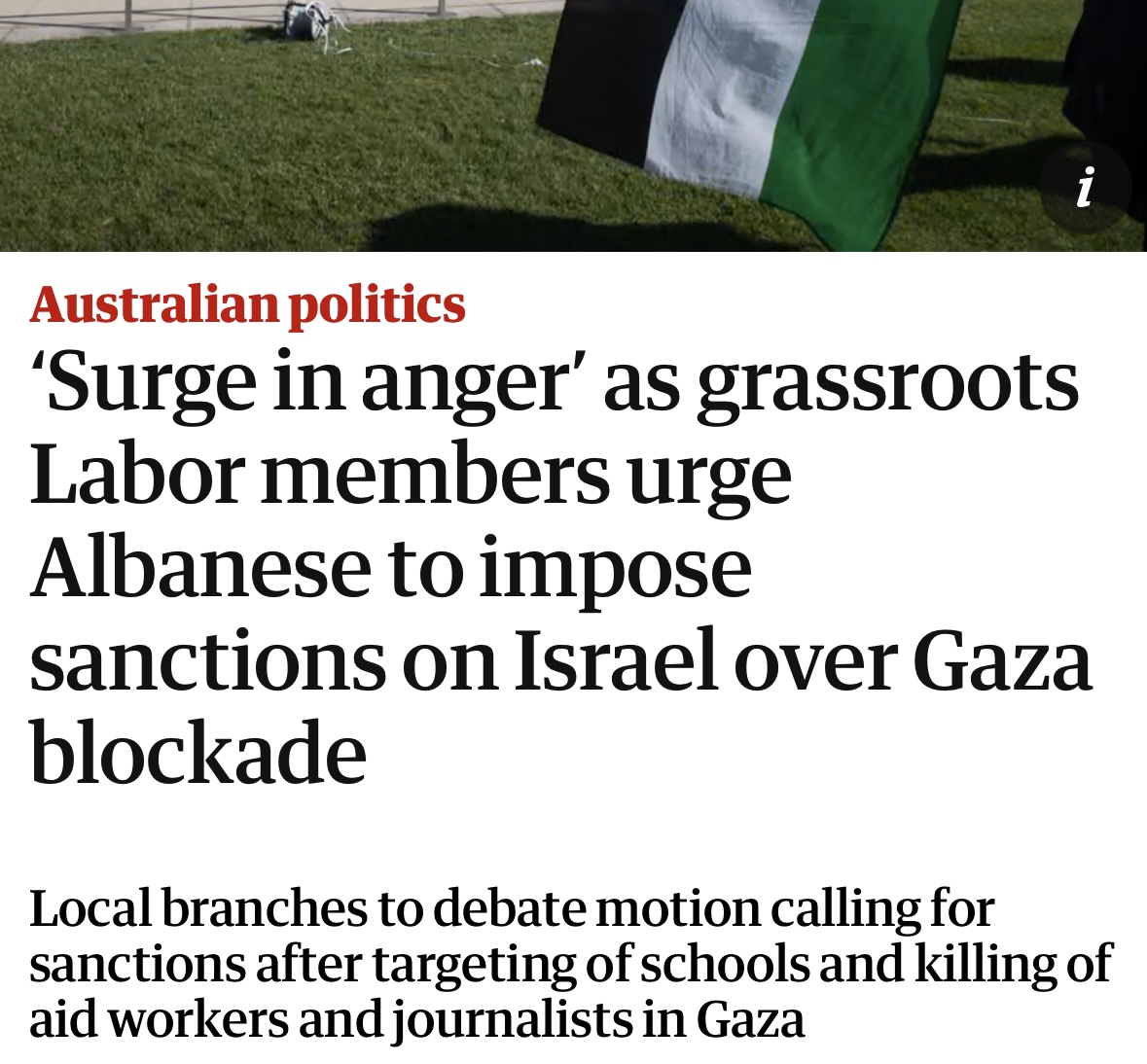 Labor Friends of Palestine NSW (@labor_palestine) on Twitter photo Grassroots <a href="/AustralianLabor/">Australian Labor</a> members cannot stomach inaction in the face of genocide and mass starvation. There is massive support for sanctions and recognition
<a href="/GuardianAus/">Guardian Australia</a> <a href="/JoshButler/">Josh Butler</a> Grassroots <a href="/AustralianLabor/">Australian Labor</a> members cannot stomach inaction in the face of genocide and mass starvation. There is massive support for sanctions and recognition
<a href="/GuardianAus/">Guardian Australia</a> <a href="/JoshButler/">Josh Butler</a>
