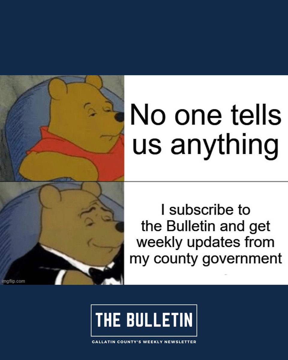 From casual observer to county connoisseur. The Bulletin makes it easy to glow up your civic engagement:

gallatinmt.gov/communications…

Subscribe now to stay up to date every week: gallatinmt.gov/subscribe