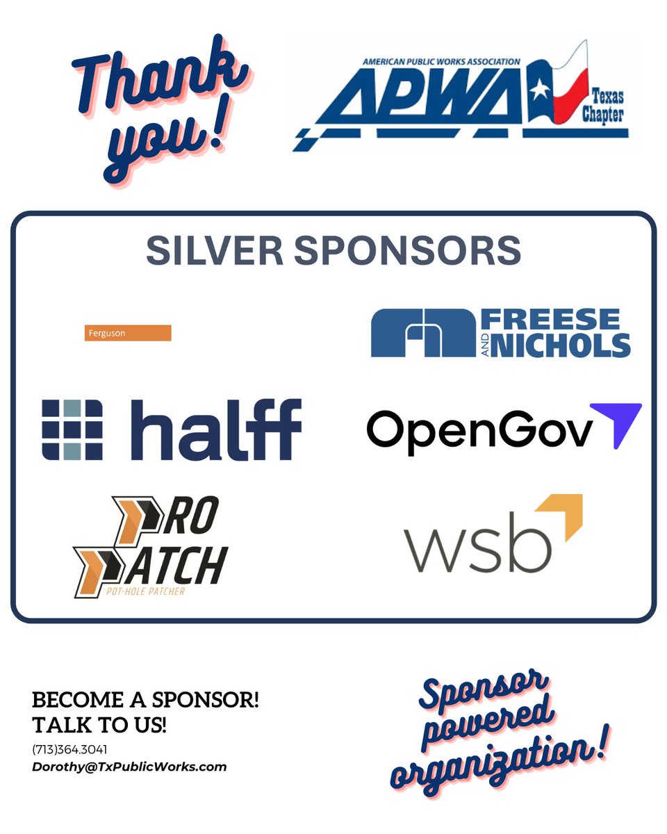 We could not do it without our amazing sponsors! Make sure you visit their booths in the exhibit hall this week.

#txapwa #apwa #apwatexaschapter #txapwaAC25 #txapwaannualconference25