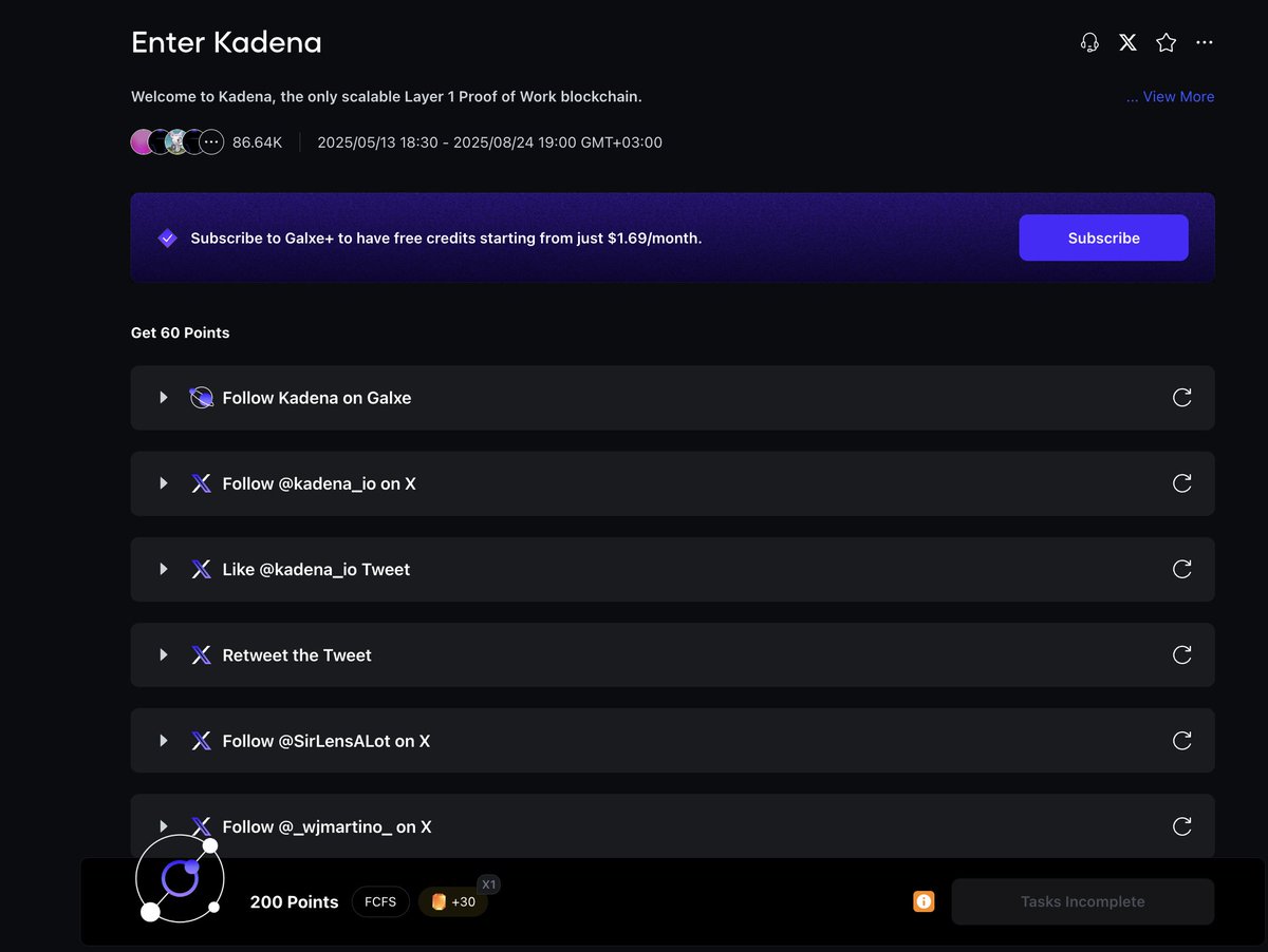 🚀🚀Another Alpha project <a href="/kadena_io/">Kadena</a> 35m Raise ✅

🎯Time = 5 min
💯Cost = FREE
👍Airdrop = Confirmed 

1. Go to the Galxe and connect your wallet (or social account).
app.galxe.com/quest/Kadena/G…

2. Complete tasks and earn points:

Like 👍 
RT 🙏
#Airdrop #NFT #UPDATE