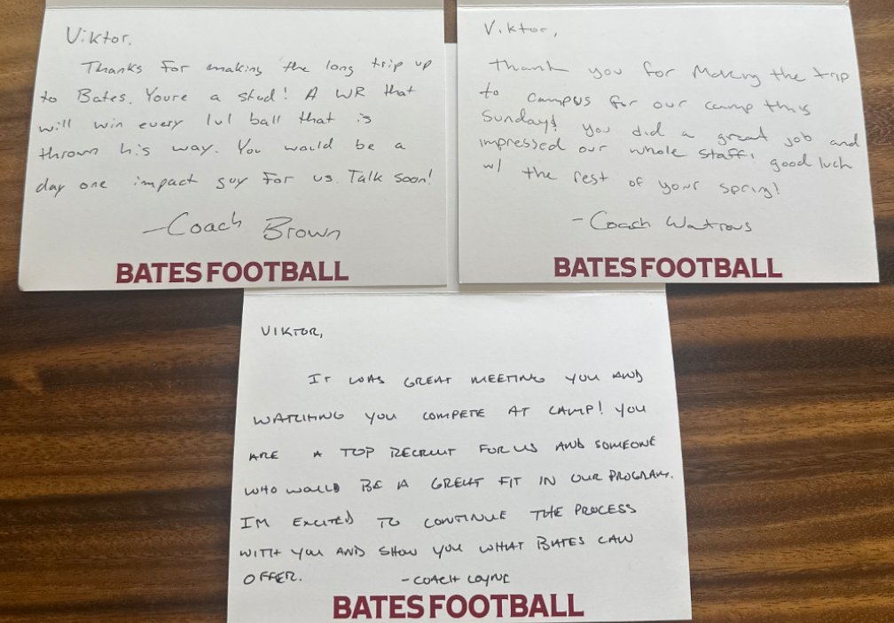 Viktor Monoki (@viktormonoki) on Twitter photo Wow! Thanks for the cards <a href="/Cats_CoachCoyne/">Coach Coyne</a> <a href="/CoachWatrous/">Owen Watrous</a>, Coach Brown. Thanks for the invite <a href="/Coach_Suta/">Kyle Suta</a> to <a href="/Bates_Football/">Bates Football</a> camp. And thanks <a href="/RyanLynskey/">ryan lynskey</a> for the tour. Truly grateful & really enjoyed Bates! <a href="/CoachP_LRHS/">Scott Paravicini</a> <a href="/CoachShack_/">Andrew Shackelford</a> <a href="/Monoki/">Chris Monoki</a> <a href="/Senseispunk/">Richie James</a> <a href="/DauntaPeterson/">Coach Peterson</a> <a href="/GoMVB/">GoMVB Get Seen. Get Serious. Get to the Next Level</a> Wow! Thanks for the cards <a href="/Cats_CoachCoyne/">Coach Coyne</a> <a href="/CoachWatrous/">Owen Watrous</a>, Coach Brown. Thanks for the invite <a href="/Coach_Suta/">Kyle Suta</a> to <a href="/Bates_Football/">Bates Football</a> camp. And thanks <a href="/RyanLynskey/">ryan lynskey</a> for the tour. Truly grateful & really enjoyed Bates! <a href="/CoachP_LRHS/">Scott Paravicini</a> <a href="/CoachShack_/">Andrew Shackelford</a> <a href="/Monoki/">Chris Monoki</a> <a href="/Senseispunk/">Richie James</a> <a href="/DauntaPeterson/">Coach Peterson</a> <a href="/GoMVB/">GoMVB Get Seen. Get Serious. Get to the Next Level</a>