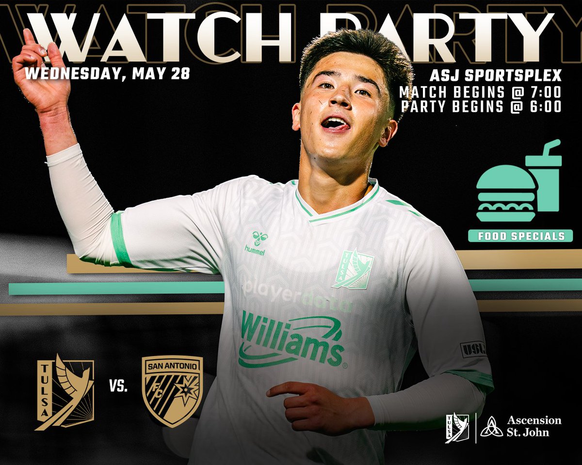 Come cheer on the lads as they take on San Antonio FC tomorrow night at Ascension St. John Sportsplex! Match starts at 7pm but the fun starts at 6pm! We'll see you there! 

#ForTulsa | #StayGold