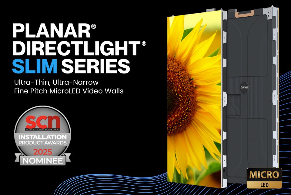 planarsystems's tweet image. We're excited to share that the Planar DirectLight Slim Series is a #finalist for 𝑴𝒐𝒔𝒕 𝑰𝒏𝒏𝒐𝒗𝒂𝒕𝒊𝒗𝒆 𝑽𝒊𝒅𝒆𝒐 𝑫𝒊𝒔𝒑𝒍𝒂𝒚 in the @SCNmag (SCN) 2025 Installation Product Awards. This ultra-thin, front serviceable #LED #videowall solution delivers powerful