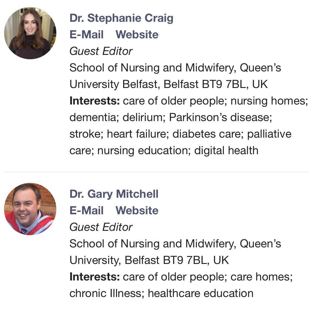 Steph Craig (@stephcraigrn) on Twitter photo <a href="/GaryMitchellRN/">Gary Mitchell</a> and I are #delighted to be guest #editors for our new #special issue with <a href="/NursRep_MDPI/">Nursing Reports MDPI</a> for #Nursing #Care for #OlderPeople ‼️
We are co-editing a #Special Issue
‘#Quality of #Life In #CareHomes’ 🤝
Submit here 👉 mdpi.com/journal/nursre… <a href="/GaryMitchellRN/">Gary Mitchell</a> and I are #delighted to be guest #editors for our new #special issue with <a href="/NursRep_MDPI/">Nursing Reports MDPI</a> for #Nursing #Care for #OlderPeople ‼️
We are co-editing a #Special Issue
‘#Quality of #Life In #CareHomes’ 🤝
Submit here 👉 mdpi.com/journal/nursre…