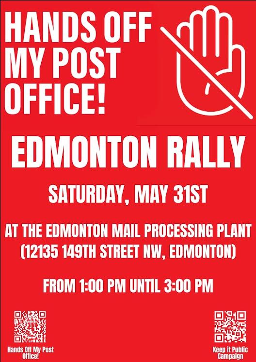 Show your support for <a href="/cupw/">CUPW</a> members in #yeg as they continue to fight for a fair deal! 

Saturday, May 31 from 1-3 pm at the Edmonton Mail Processing Plant (12135 149 St).