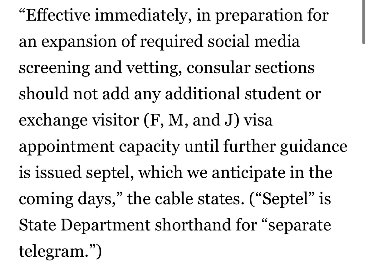 This isn’t just a suspension of new student visa interviews, it’s also all new interviews for exchange visitors.

Many exchange visitors work at summer camps and other similar programs. This could have an immediate impact on many American businesses as well, not just higher ed.