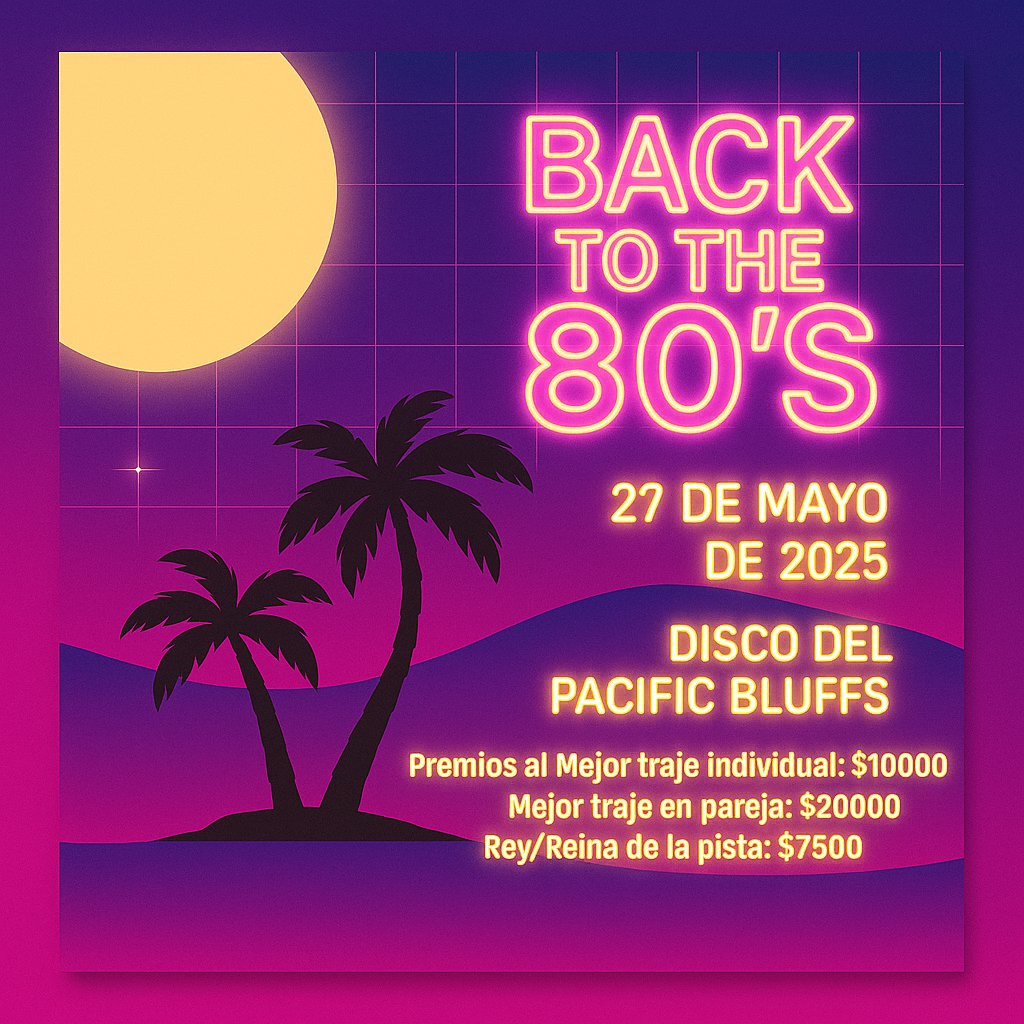 ✨ RETRO VIBES: BACK TO THE 80's 🕺
📅 Hoy 27 mayo | 🕛 23:45 CET
📍 Pacific Bluffs
🎶 Música retro, premios al mejor atuendo, ¡y mucha diversión ochentera!
🎟️ Ven a brillar como nunca en FamilyRP👇
bit.ly/FormularioFami…