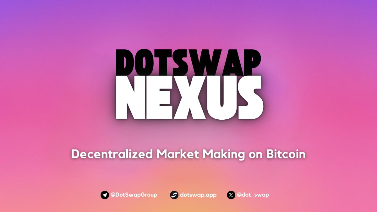 🔵 Introducing DotSwap Nexus

Pioneering.

For the first time, decentralized market making comes to Bitcoin.

Meet DotSwap Nexus — the first truly decentralized liquidity layer for Bitcoin Native assets (Runes, BRC20, CAT20, etc.).

Trustless. Self-custodial. Built on #Bitcoin’s