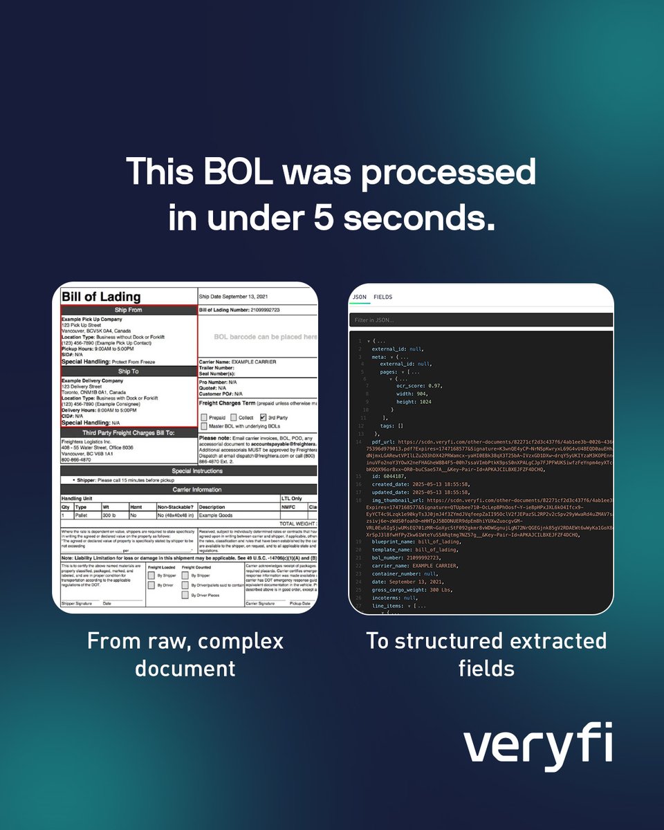 In our latest blog, we showed how Multimodal LLMs go beyond OCR to understand documents.

Now, see it in action with AnyDocs👇
📄 Bill of Lading
🧠 OCR score: 0.97
⚡ Processed in <5s
📊 JSON: bol_number, line_items, shipper, receiver

👉 Test it: hubs.li/Q03mmKj00