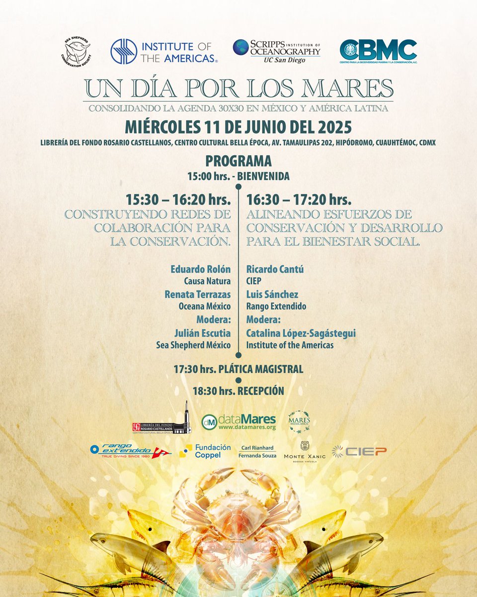 #UnDiaporlosMares  El intercambio de ideas y experiencias enriquecerán el conocimiento colectivo que venimos construyendo desde el 2023. ¡Únete a la conversación! 
🗓️ 11 junio 2025 
📍Centro Cultural Bella Época, CDMX
🔗 Registro: iamericas.salsalabs.org/un-dia-por-los…