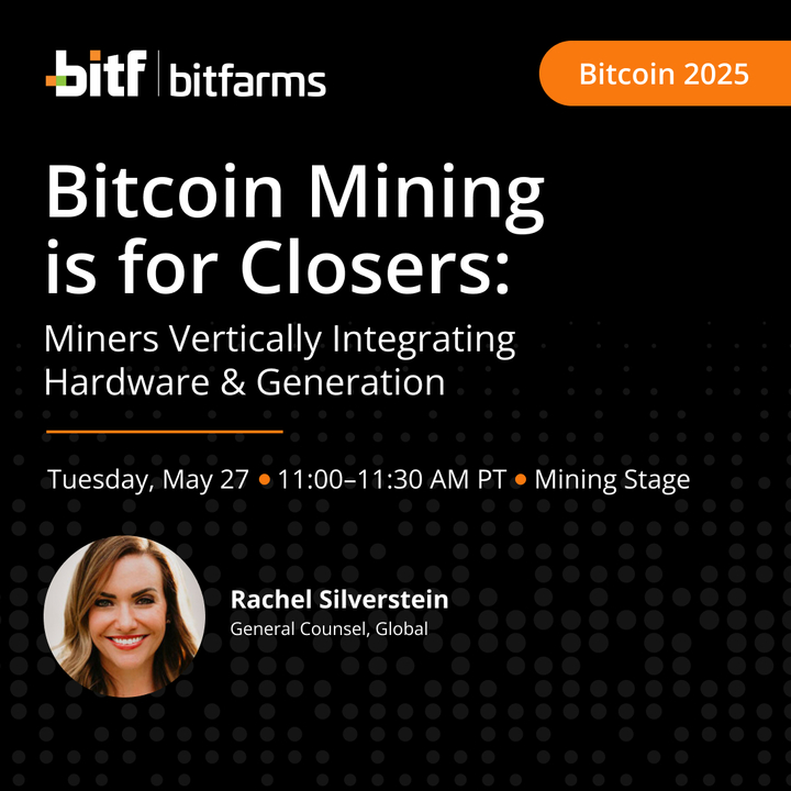 Bitfarms (@bitfarms_io) on Twitter photo At <a href="/TheBitcoinConf/">The Bitcoin Conference</a>, Rachel Silverstein, General Counsel, Global at #Bitfarms, will share insights into the strategies around infrastructure and energy optimization in the US.
“Bitcoin Mining is for Closers – Miners Vertically Integrating Hardware & Generation” on Tuesday, May At <a href="/TheBitcoinConf/">The Bitcoin Conference</a>, Rachel Silverstein, General Counsel, Global at #Bitfarms, will share insights into the strategies around infrastructure and energy optimization in the US.
“Bitcoin Mining is for Closers – Miners Vertically Integrating Hardware & Generation” on Tuesday, May