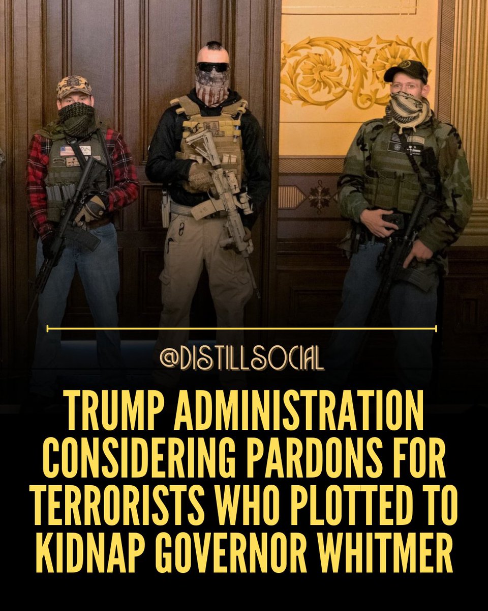 In 2020, Barry Croft and Adam Fox organized a plot to kidnap and assassinate Governor Gretchen Whitmer. Now, Trump’s DOJ is considering pardoning these terrorists. First the J6 insurrectionists, now these goons? This pardon would be state endorsement of political violence.