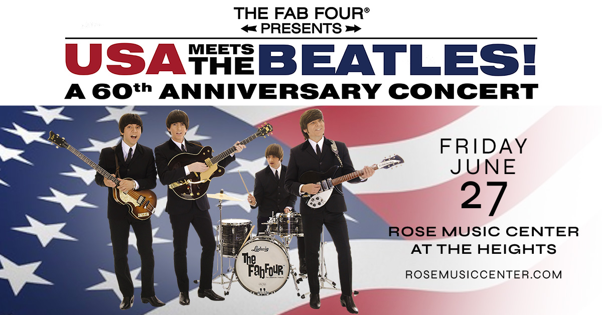 Rose Music Center (@rosemusiccenter) on Twitter photo Meet the Beatles all over again! <a href="/fabfourband/">The Fab Four</a> returns to celebrate the Beatles' first visit to the U.S. with a special show spotlighting Meet The Beatles and their iconic Ed Sullivan appearance!
Tickets for the Friday, 6/27 concert start at just $34.50*: bit.ly/four-25 Meet the Beatles all over again! <a href="/fabfourband/">The Fab Four</a> returns to celebrate the Beatles' first visit to the U.S. with a special show spotlighting Meet The Beatles and their iconic Ed Sullivan appearance!
Tickets for the Friday, 6/27 concert start at just $34.50*: bit.ly/four-25