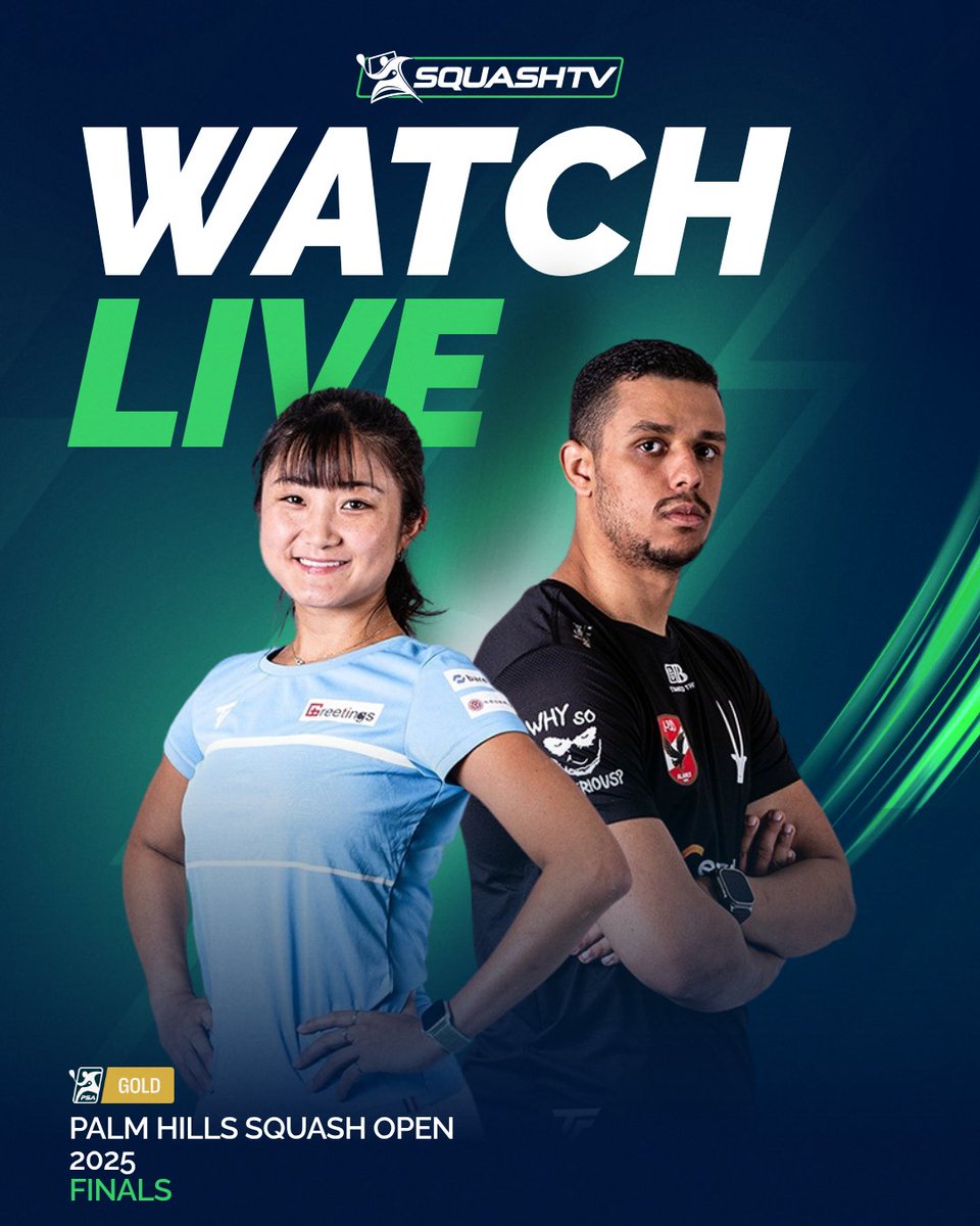 We are LIVE for the finals of the Palm Hills Squash Open 2025 🤩 

Who will lift the inaugural Gold-level trophies? 🏆

Find out live on <a href="/SquashTV/">SQUASHTV</a> 👉 tinyurl.com/4pkbmhcb

#PalmHillsOpen