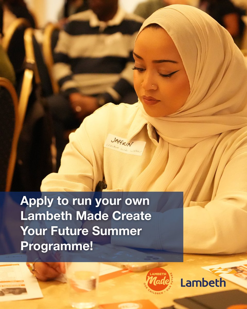 Lambeth Council (@lambeth_council) on Twitter photo Are you an organisation that helps people aged 16-19 find their potential? 🤝
We want to commission up to six organisations to run their own Summer Programme 🤩
Deadline for applications is 2 June 📅
Email: lambethmade@lambeth.gov.uk for more information 📧 Are you an organisation that helps people aged 16-19 find their potential? 🤝
We want to commission up to six organisations to run their own Summer Programme 🤩
Deadline for applications is 2 June 📅
Email: lambethmade@lambeth.gov.uk for more information 📧