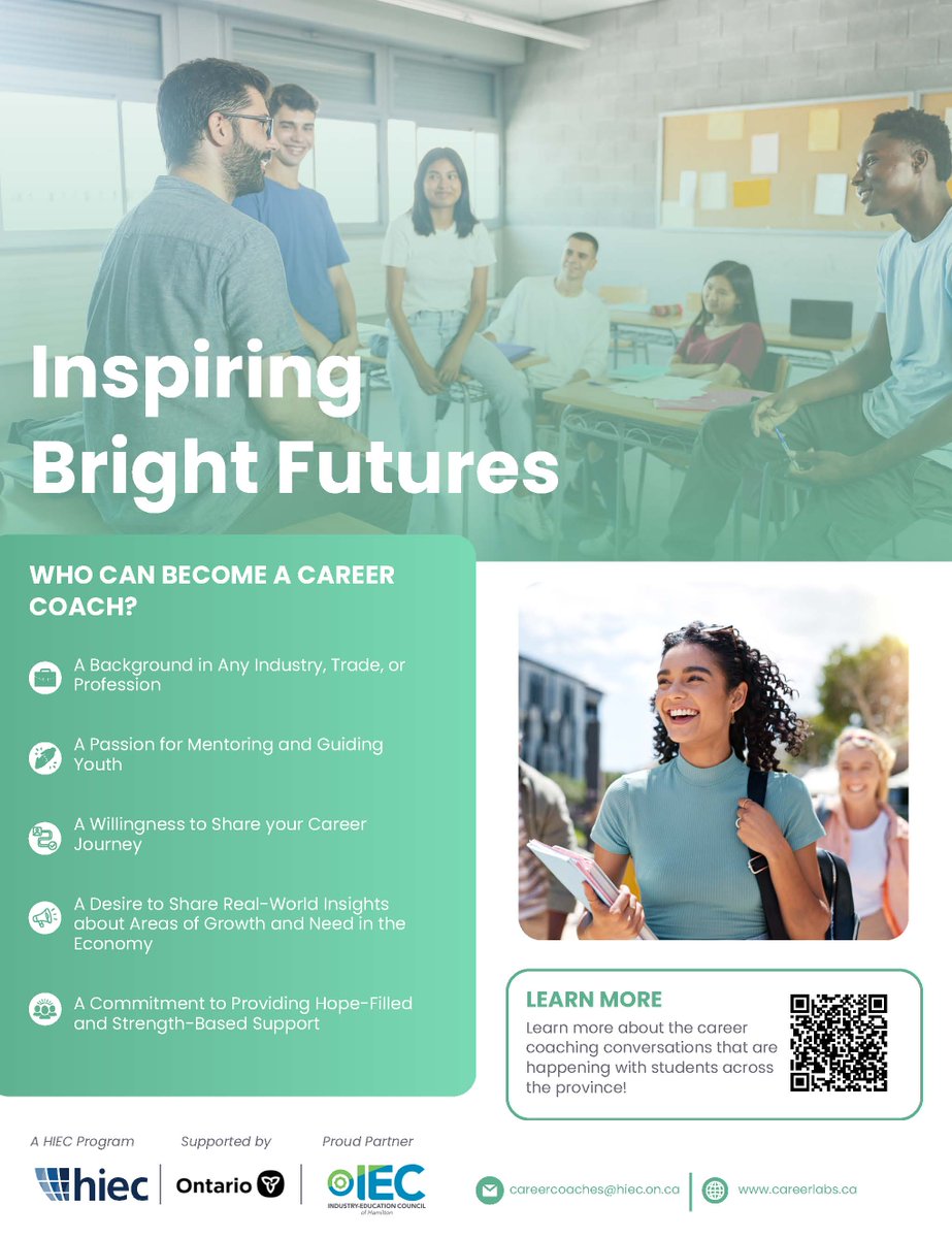 The Ontario Career Lab is seeking volunteer Career Coaches from all jobs and backgrounds.  Career Coaches share their journeys with Grade 9 and 10 students to help them explore career pathways and opportunities.  Join the conversation at ow.ly/JeZB50VZr2U.

@haltoniec