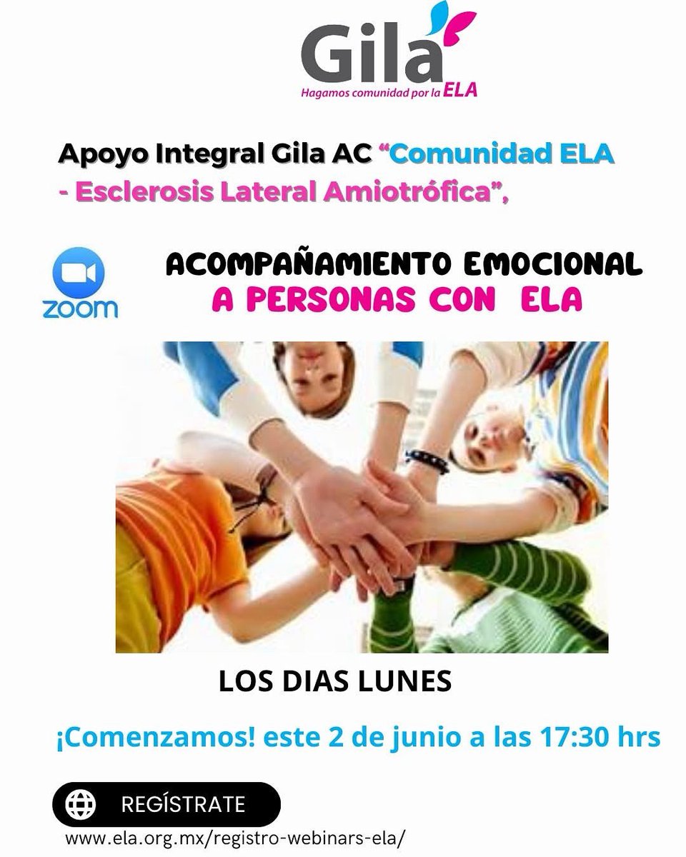 Los invitamos a nuestro segundo WEBINAR de Acompañamiento Emocional para pacientes con #Ela.
Regístrate en la siguiente liga para participar: 📲 bit.ly/ELAWebinars     
¡Comenzamos este lunes 2 de junio! 😃
Vía Zoom
#webinars