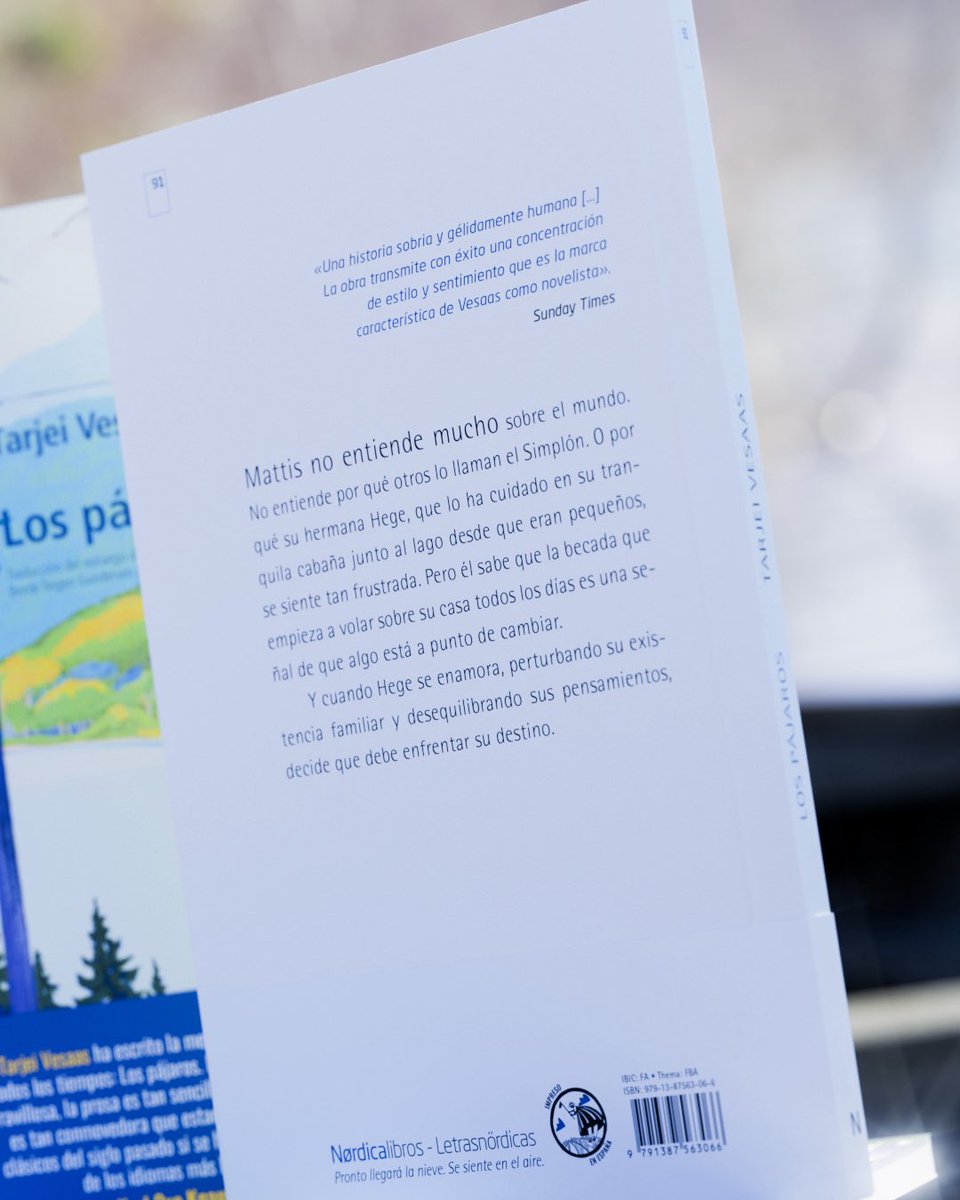 Ya podéis encontrar en las librerías la primera edición en castellano de una de las grandes novelas nórdicas del siglo XX: «Los pájaros», de Tarjei Vesaas. 

Traducido por: Juan Gutiérrez-Maupomé, Bente Teigen Gundersen y Mónica Sainz.

<a href="/NoruegaenEspana/">Embajada de Noruega en Madrid</a> 
#tarjeivesaas 
#noruega