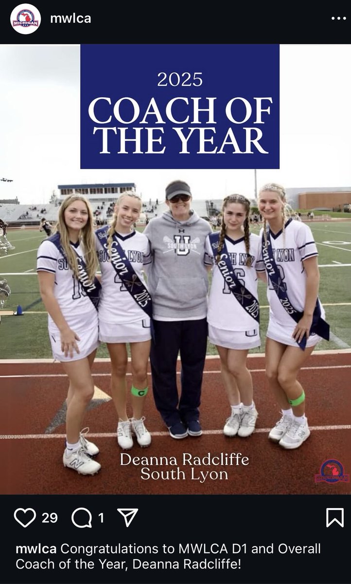 Congratulations to Girls Lacrosse Head Coach Deanna Radcliffe, MWLCA Coach of the year!