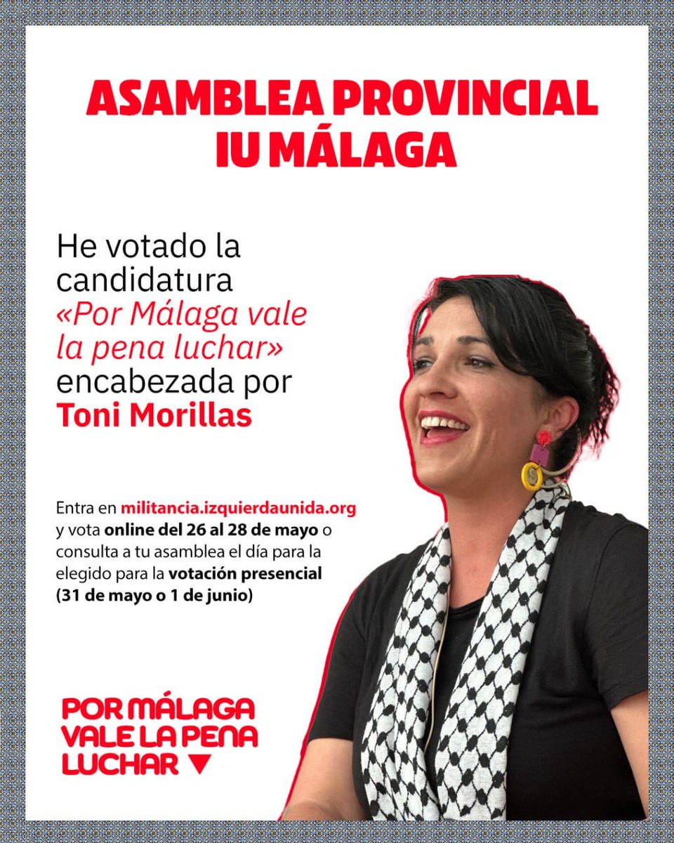 Toni Morillas (@antoniamorillas) on Twitter photo Ya he votado y lo he hecho con plena convicción de que los equipos de "Militancia para ganar Andalucía" y "Por Málaga, vale la pena luchar" presentan la mejor propuesta para estar más organizadas, más fuertes y capaces para doblar el pulso a los poderosos.
Con <a href="/Toni_Valero/">Toni Valero🔻</a> 🔥 Ya he votado y lo he hecho con plena convicción de que los equipos de "Militancia para ganar Andalucía" y "Por Málaga, vale la pena luchar" presentan la mejor propuesta para estar más organizadas, más fuertes y capaces para doblar el pulso a los poderosos.
Con <a href="/Toni_Valero/">Toni Valero🔻</a> 🔥