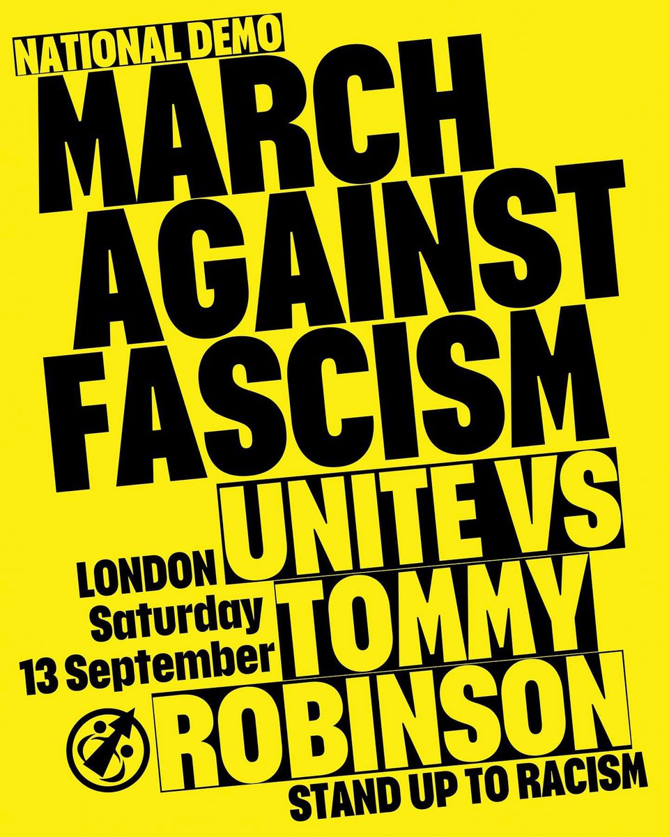 sutr_wales's tweet image. SAVE THE DATE🚨MARCH AGAINST FASCISM SAT 13 SEP
‼️Fascist Tommy Robinson has just been released from prison and has announced plans for a national mobilisation in London. We stopped him before and we’ll do it again. March with us on 13 September to stop the far right…