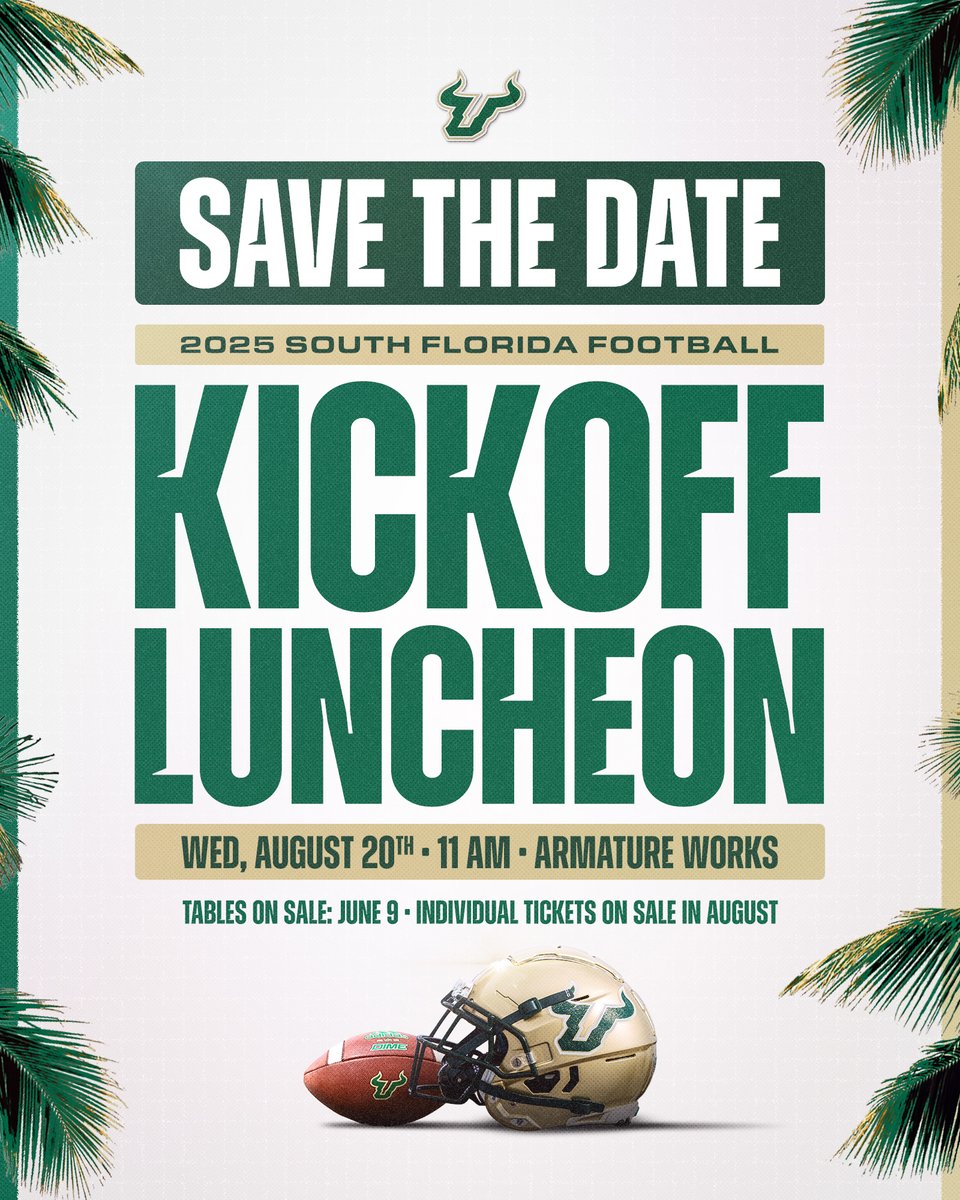 USF Athletics (@usfathletics) on Twitter photo Mark your calendars! ๐๏ธ
We're kicking off the 2025 <a href="/USFFootball/">USF Football</a> season at Armature Works on Wednesday, August 20.
#HornsUp ๐ค Mark your calendars! ๐๏ธ
We're kicking off the 2025 <a href="/USFFootball/">USF Football</a> season at Armature Works on Wednesday, August 20.
#HornsUp ๐ค