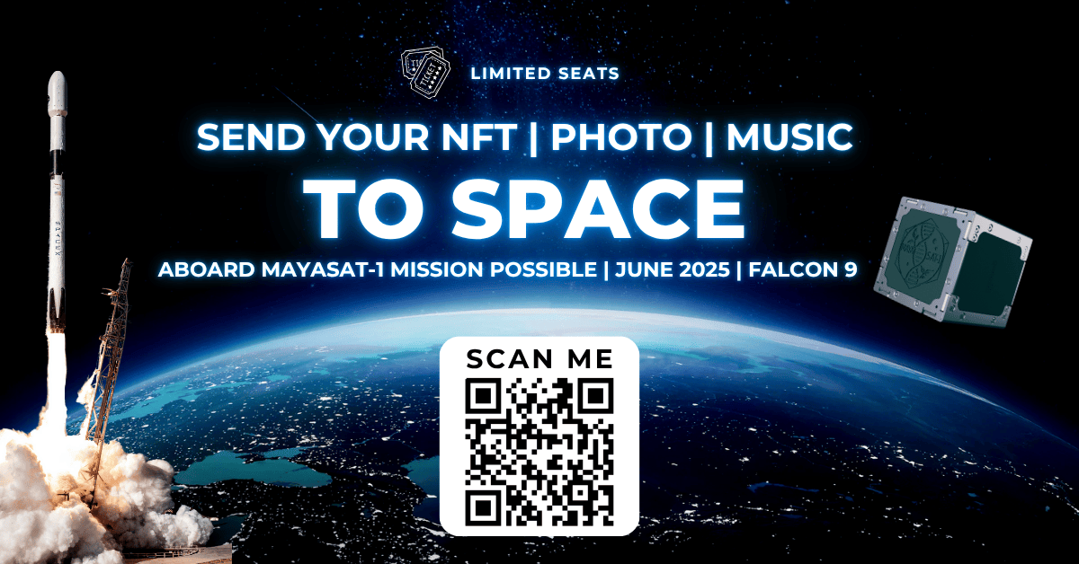 gen111_token's tweet photo. 🚀 Send Your NFT or Photo to Space – This June!

Be part of history with MayaSat-1: Mission Possible, launching aboard a SpaceX Falcon 9.

Upload your NFT or photo and we’ll send it to space — a real orbital mission.

Few spots left. Don’t miss out.

👉https://t.co/73rThraWzk

📈Pay with GEN111, USDT, or BNB.