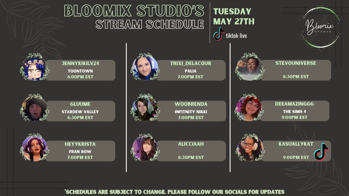 Check out our lineup of streamers going LIVE ~*• May 27th (part 2)•*~ on their channels!