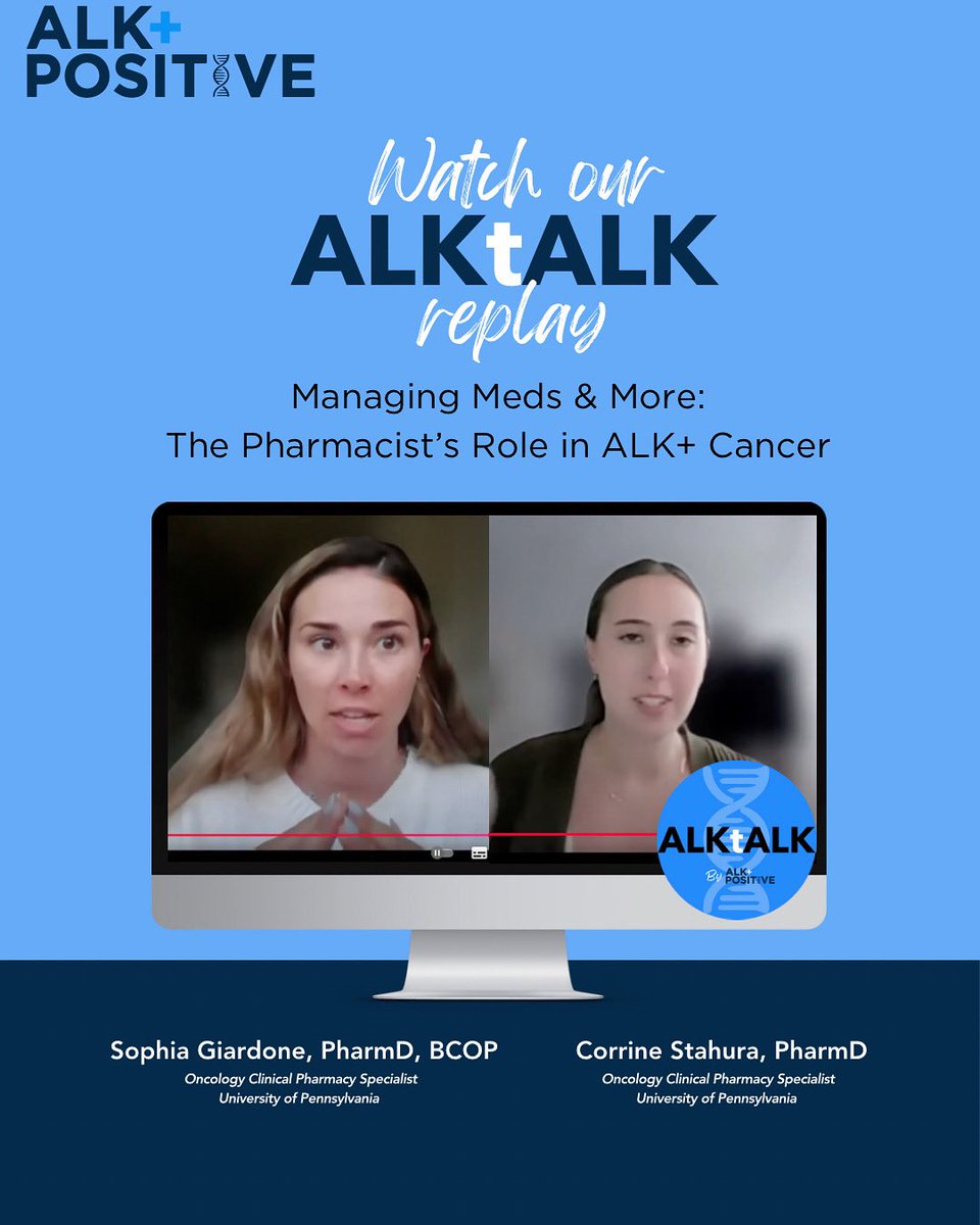 ALK Positive (@alkpositiveinc) on Twitter photo Missed the 5/18 ALKtALK?
š„ Replayās up!
Ā
<a href="/PennMedicine/">Penn Medicine</a> pharmacists Dr. Gilardone & Dr. Stahura cover:
⢠Managing complex meds
⢠Hidden risks w supplements & herbs
⢠When to call your pharmacist
⢠Whole-person care in ALK+ cancer
Ā
š Watch here: youtu.be/mML_mJb3EXo Missed the 5/18 ALKtALK?
š„ Replayās up!
Ā
<a href="/PennMedicine/">Penn Medicine</a> pharmacists Dr. Gilardone & Dr. Stahura cover:
⢠Managing complex meds
⢠Hidden risks w supplements & herbs
⢠When to call your pharmacist
⢠Whole-person care in ALK+ cancer
Ā
š Watch here: youtu.be/mML_mJb3EXo