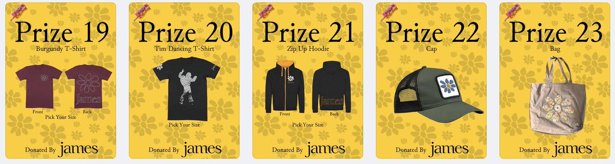 2/2 prize list 👇 

Thanks to <a href="/wearejames/">James</a>, <a href="/RealTimBooth/">Tim Booth</a>, <a href="/andydiagram/">andydiagram -=iii=()</a>, <a href="/chloealper/">Chloë Alper</a> and everyone else for donating prizes.