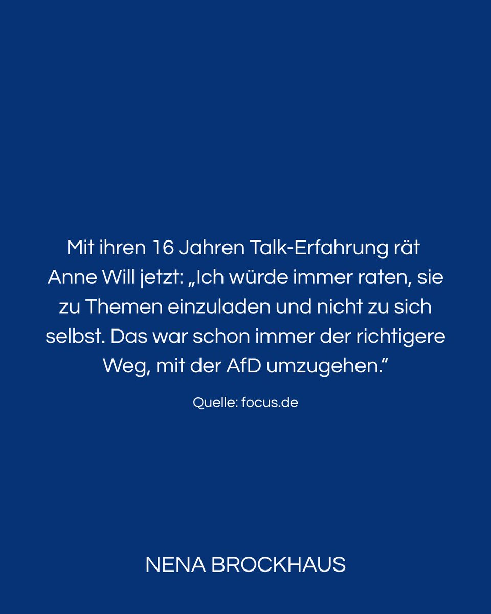 ❌Anne Will blickt selbstkritisch auf den Umgang mit der AfD in ihrer Talk-Show zurück. 
Ihr Urteil sollte der Medienbranche zu denken geben.💭
Wie seht ihr das?