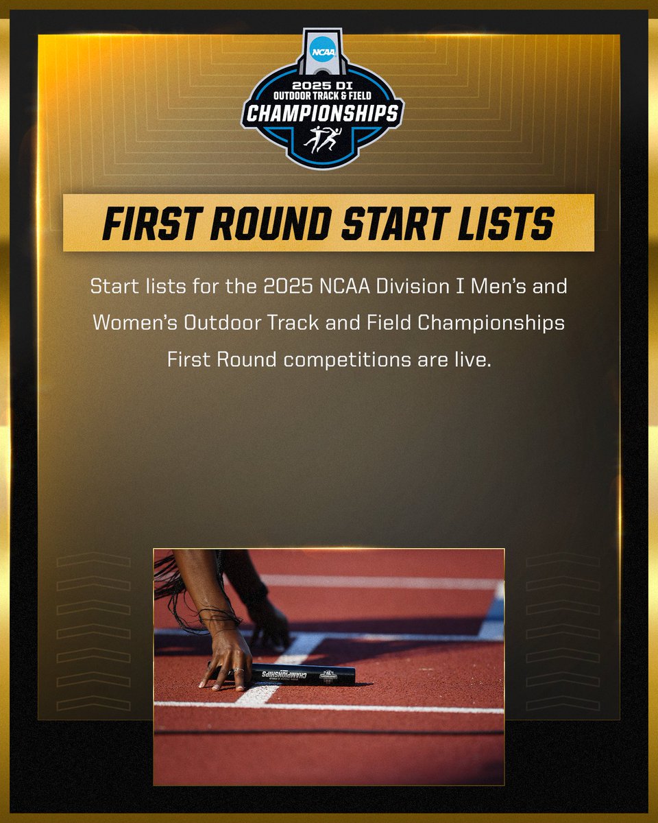 ICYMI 🚨 START LISTS

Start lists for the 2025 #NCAATF First Round competitions are live.

🔗 d1track.com
🎟️ on.ncaa.com/outdoor-track-…