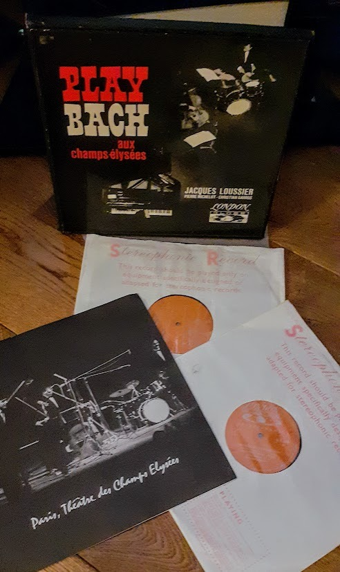 NickReiss4's tweet photo. A bit of a grail find in a Halesowen charity shop today. This is the exact release my Dad had of Jacques Loussier Plays Bach. Its a 2 LP London Records boxset with a 4 page insert, from 1965. As a kid this pretty much introduced me to Bach and Jazz.  Top find. https://t.co/3TiGMR4BjE