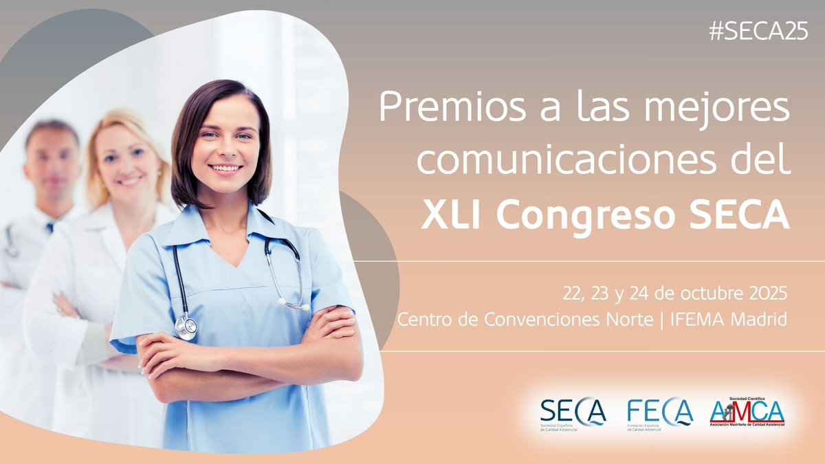 🏆 #SECA25 Los 10 premios correspondientes a las mejores comunicaciones presentadas durante el XLI Congreso SECA se entregarán el 24 de octubre durante el Acto de Clausura
⚠️ El 1 de junio finaliza el plazo para enviar comunicaciones calidadasistencial.es/xli-congreso-s… #CalidadAsistencial
