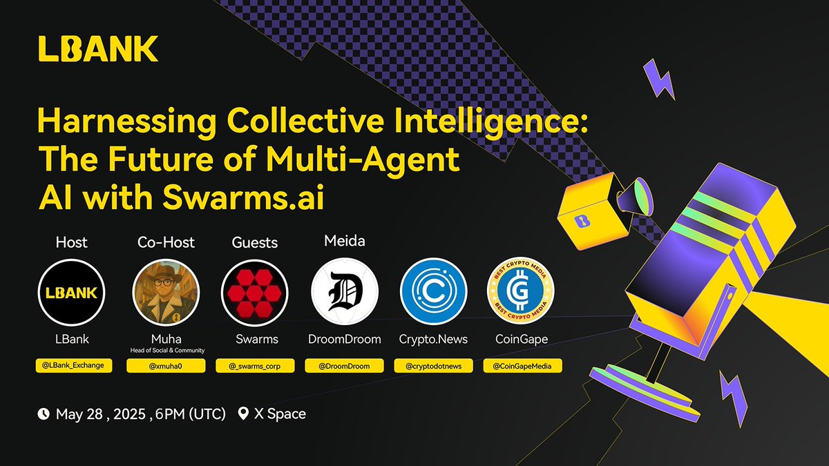 LBank.com (@lbank_exchange) on Twitter photo 🎙️ Harnessing Collective Intelligence: The Future of Multi-Agent AI with Swarms.ai 🤖🧠
📅 May 28, 2025 | 🕒 6:00 PM UTC
🎙️ Host:<a href="/xmuha0/">Muha</a>
🎤 Guests:<a href="/swarms_corp/">swarms</a> & <a href="/KyeGomezB/">Kye Gomez (swarms)</a>
📰 Media Observers:
<a href="/DroomDroom/">DroomDroom</a>
<a href="/cryptodotnews/">crypto.news</a>
<a href="/CoinGapeMedia/">CoinGape</a>
👉 Set a reminder: 🎙️ Harnessing Collective Intelligence: The Future of Multi-Agent AI with Swarms.ai 🤖🧠
📅 May 28, 2025 | 🕒 6:00 PM UTC
🎙️ Host:<a href="/xmuha0/">Muha</a>
🎤 Guests:<a href="/swarms_corp/">swarms</a> & <a href="/KyeGomezB/">Kye Gomez (swarms)</a>
📰 Media Observers:
<a href="/DroomDroom/">DroomDroom</a>
<a href="/cryptodotnews/">crypto.news</a>
<a href="/CoinGapeMedia/">CoinGape</a>
👉 Set a reminder: