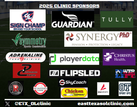 East Texas OL Clinic (@etx_olclinic) on Twitter photo In 4 DAYS.... THIS SATURDAY!!
Many of the Best Offensive Line Coaches in Texas will be at Lindale High School!
Great Speakers & Live Demos
SIGN UP LINK: bit.ly/ETXOLClinic
<a href="/SFACoachGraf/">Garrett Graf</a> <a href="/callflorence3/">Coach Flo</a> <a href="/PCnowisthetime/">Performance Course</a>
<a href="/Matt_Stepp817/">Matt Stepp</a> In 4 DAYS.... THIS SATURDAY!!
Many of the Best Offensive Line Coaches in Texas will be at Lindale High School!
Great Speakers & Live Demos
SIGN UP LINK: bit.ly/ETXOLClinic
<a href="/SFACoachGraf/">Garrett Graf</a> <a href="/callflorence3/">Coach Flo</a> <a href="/PCnowisthetime/">Performance Course</a>
<a href="/Matt_Stepp817/">Matt Stepp</a>