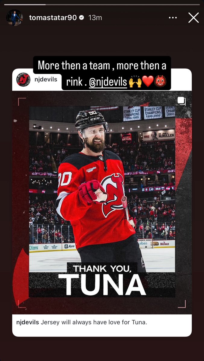 “More than a team. More than a rink.” 

- Former #NJDevils Tomas Tatar

📸: Tatar’s Instagram