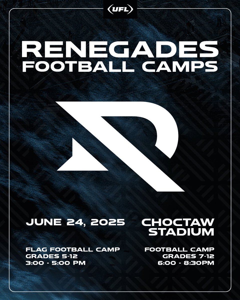 Scoop Reed, MAED (@thescoopreed) on Twitter photo Lots of room left for our FREE <a href="/TheUFL/">United Football League</a> <a href="/XFLRenegades/">Arlington Renegades</a> football camp <a href="/choctawstadium/">Choctaw Stadium</a>
Come and train where the pros train. Click the link below for more info
<a href="/DDykemanUFL/">David Dykeman</a>
<a href="/hebisd/">HEB ISD</a> <a href="/CrowleyISD/">Crowley ISD</a> <a href="/ArlingtonISD/">Arlington ISD</a> <a href="/FortWorthISD/">Fort Worth Independent School District</a> <a href="/grandprairieisd/">Grand Prairie ISD</a> <a href="/IrvingISD/">Irving ISD</a>
footballcamps.theufl.com/event-details/… Lots of room left for our FREE <a href="/TheUFL/">United Football League</a> <a href="/XFLRenegades/">Arlington Renegades</a> football camp <a href="/choctawstadium/">Choctaw Stadium</a>
Come and train where the pros train. Click the link below for more info
<a href="/DDykemanUFL/">David Dykeman</a>
<a href="/hebisd/">HEB ISD</a> <a href="/CrowleyISD/">Crowley ISD</a> <a href="/ArlingtonISD/">Arlington ISD</a> <a href="/FortWorthISD/">Fort Worth Independent School District</a> <a href="/grandprairieisd/">Grand Prairie ISD</a> <a href="/IrvingISD/">Irving ISD</a>
footballcamps.theufl.com/event-details/…