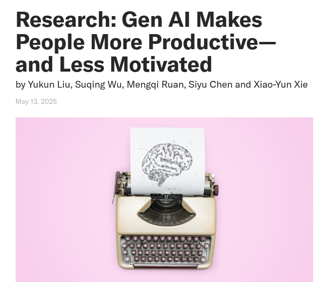 The psychological effects of AI are real. 

A Harvard Business Review study found that, while workers became more productive using AI tools, they also reported feeling less motivated and more bored when transitioning to tasks that did not involve the technology. 

As the study
