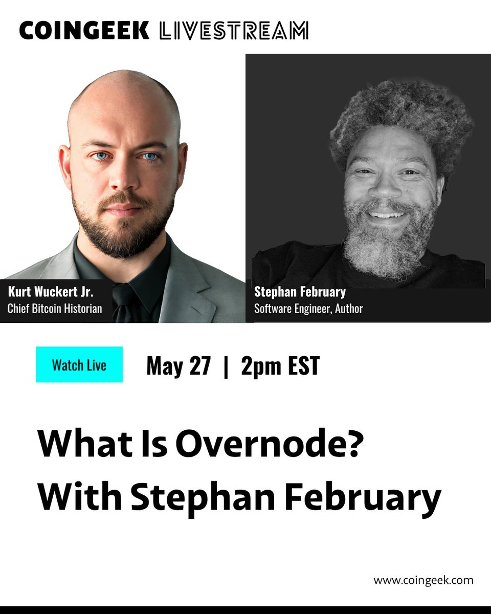 RealCoinGeek's tweet photo. Today on the #CGWeeklyLivestream, @kurtwuckertjr sits down with @Beardpappa to answer the question everyone’s been asking: What is Overnode?

We’ll break down the project, the vision, and why it matters for Bitcoin.

Tune in live at 2PM EST. #BSV #Blockchain #Bitcoin #Overnode https://t.co/odjYgJqDQ6