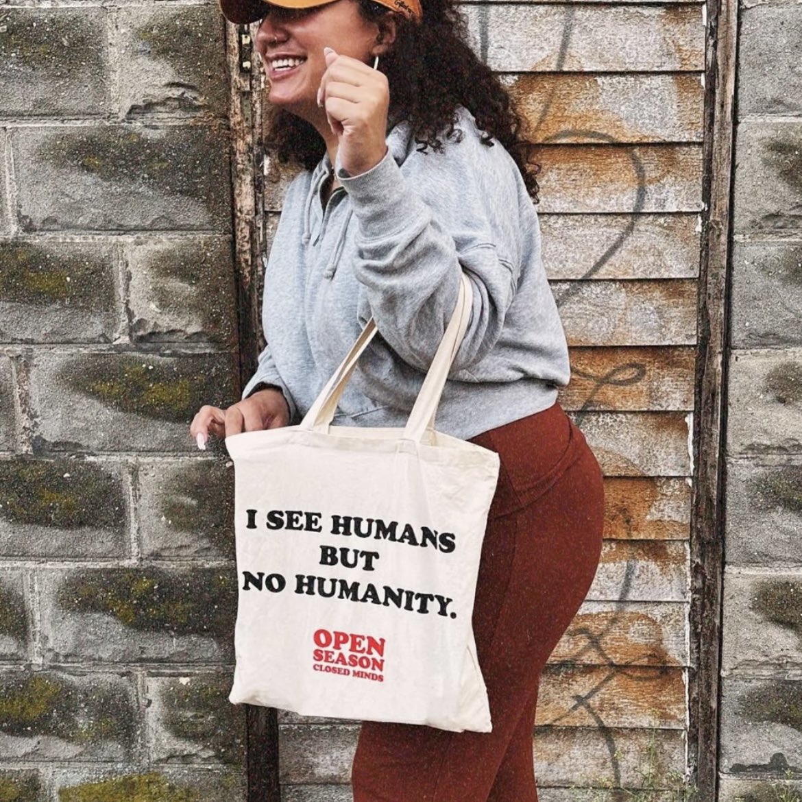 OpenSeasonCM's tweet image. Lightweight No Humanity tote bags are now available on our website!