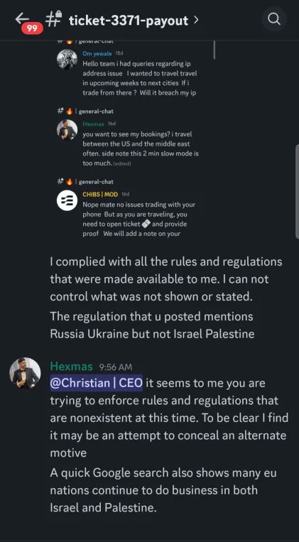 RazgrizTrading's tweet photo. I pointed this out clearly, respectfully, and with documentation, including EU resolutions showing Palestine is not subject to EU business sanctions.

Yet Futures Elite stood by their decision. https://t.co/impTk71Inw
