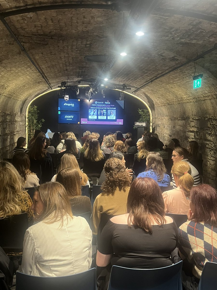Congrats to Fierce <a href="/dogpatchlabs/">Dogpatch Labs</a> on an amazing fireside chat on #AI today with Sarah Friar CFO <a href="/OpenAI/">OpenAI</a> &amp; Dr Patricia Scanlan AI Ambassador for Ireland. Packed room full of female founders including teenagers!