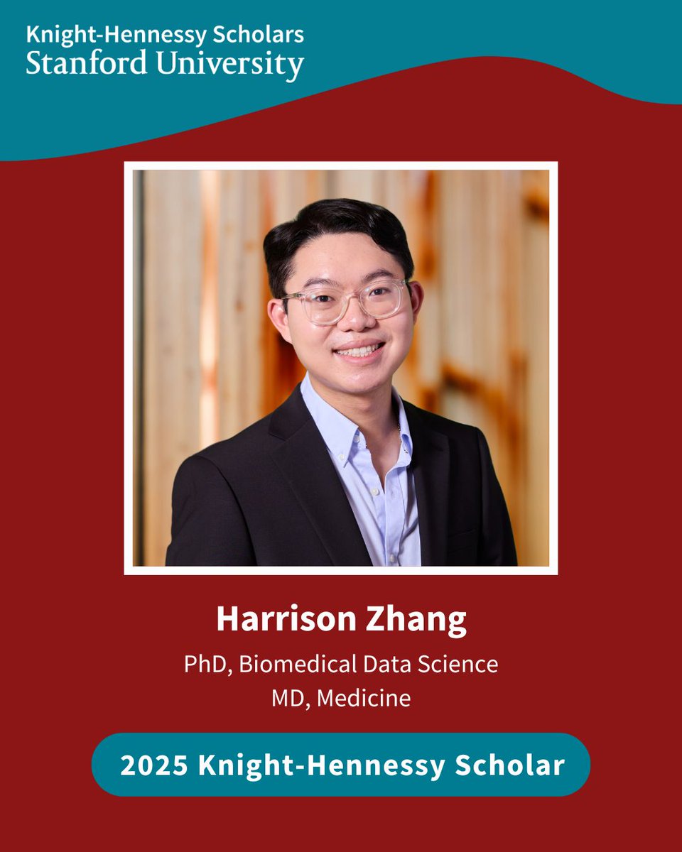 StanfordDBDS's tweet image. Harrison Zhang, an MD-PhD student and incoming student in the DBDS PhD program this fall was recently awarded the Knight-Hennessy Scholarship.
Congratulations, Harrison!
Read the story here: knight-hennessy.stanford.edu/news/knight-he…
