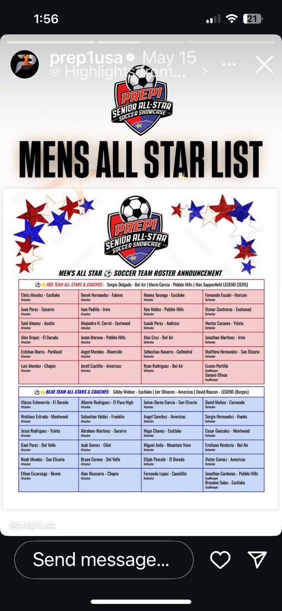 San Elizario Girls Soccer (@miguelmendezse) on Twitter photo We would like to congratulate the following San Eli soccer players for being selected to participate in the All Star game on Wednesday. Follow the link! prep1soccershowcase.com #sehsthebest <a href="/SanEliAthletics/">Cesar Morales</a> We would like to congratulate the following San Eli soccer players for being selected to participate in the All Star game on Wednesday. Follow the link! prep1soccershowcase.com #sehsthebest <a href="/SanEliAthletics/">Cesar Morales</a>