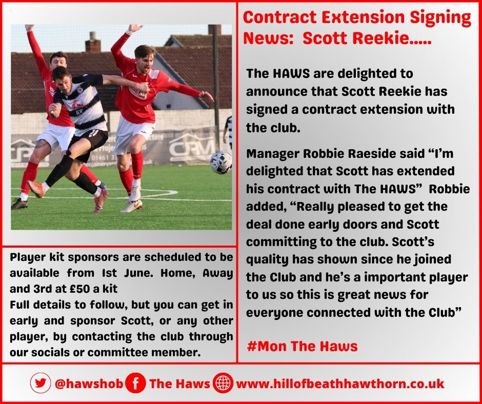 📢HAWS PLAYER NEWS.....

Contract Extension Scott Reekie.....