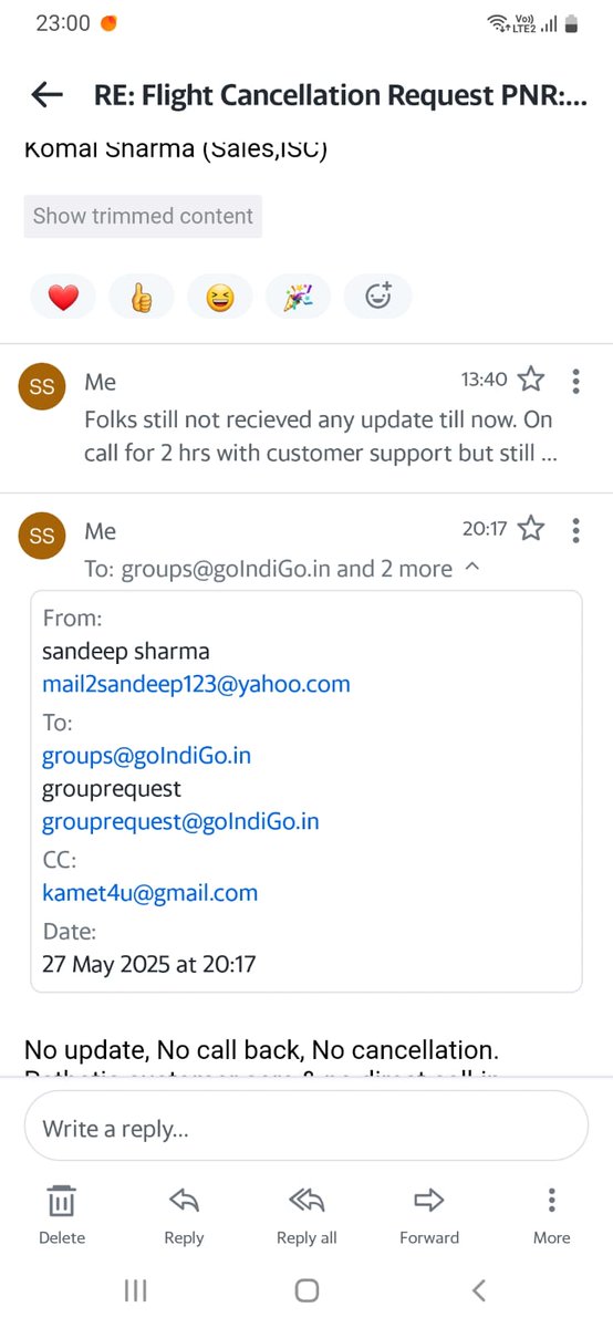 kamet4u's tweet photo. @IndiGo6E Already sent multiple emails. No reply at all and the flight departs tomorrow morning. Kindly take it on priority @IndiGo6E https://t.co/AmPqJQdHTC
