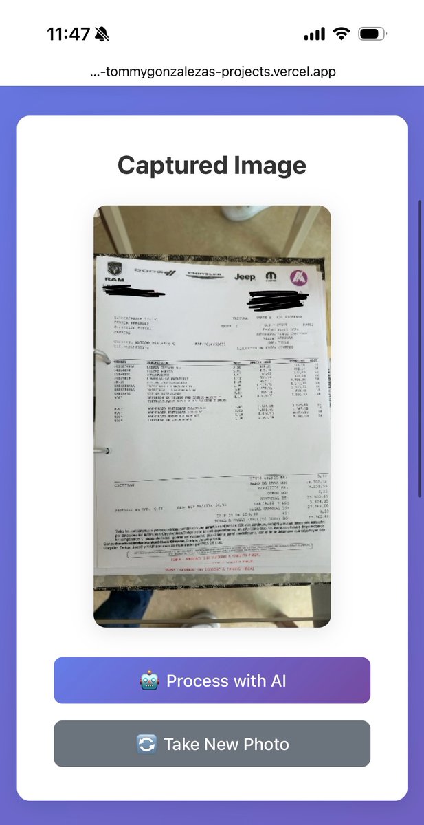 tomasgonzalezad's tweet photo. El domingo vi a un amigo pasando los datos de 800+ facturas una a una a un archivo de excel. En 20 minutos le cree esta app usando @cursor_ai que escaneaba las facturas y generaba un csv con los datos que el necesitaba https://t.co/ZNuxGMg4g4